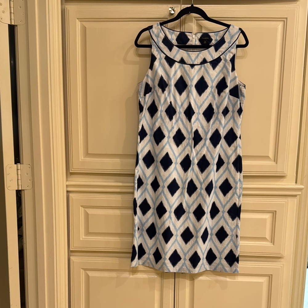 Talbots Elegant Blue and White Sleeveless Dress